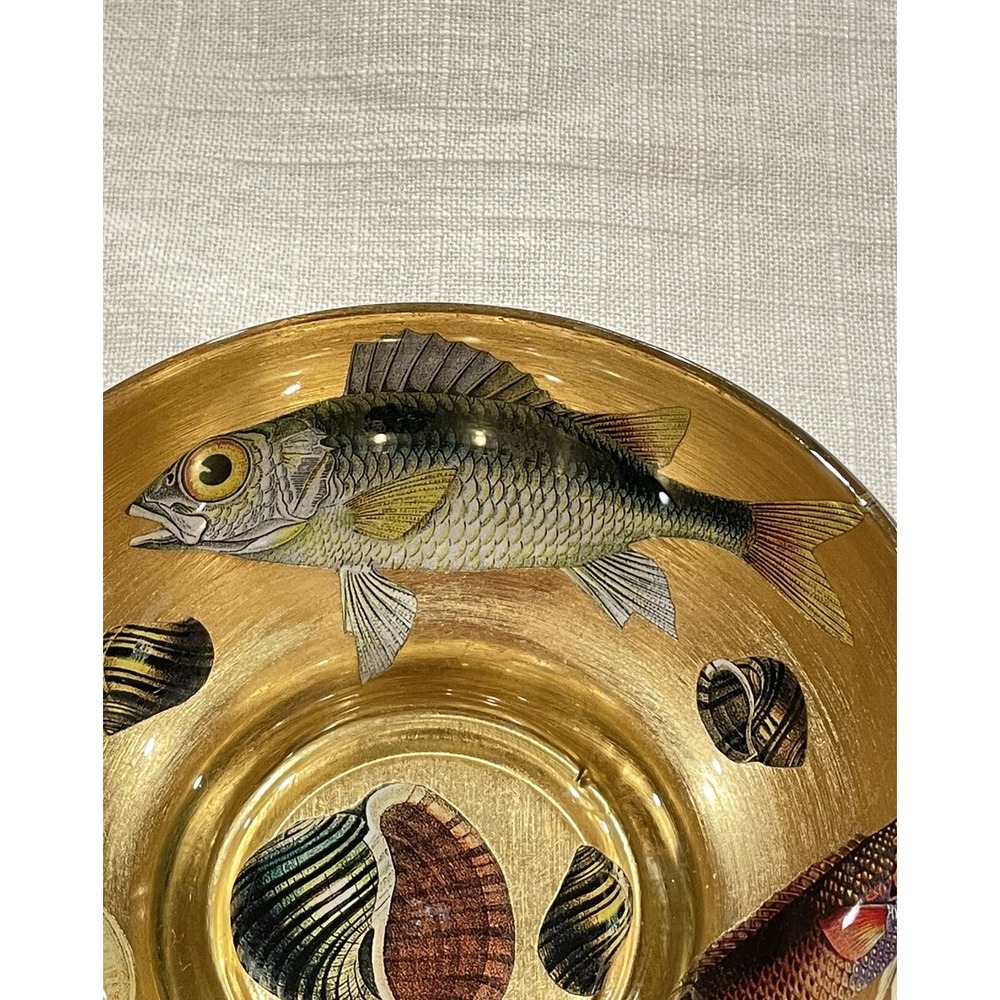 Scott Potter Fish And Shells In Gold And Green Small Bowl 5in Across SIGNED - Picture 4 of 16